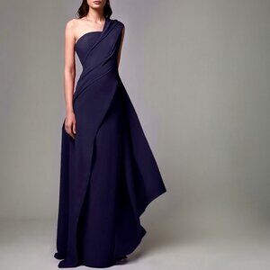 Elegant formal/wedding guest dress, sleeveless one shoulder, navy, US size 4